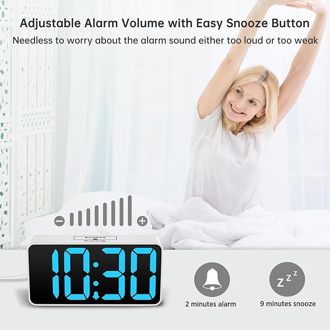 DreamSky Small Digital Alarm Clock for Bedroom, Large Big Numbers Display with Brightness Dimmer, Electric Bedside Desk Clock with USB Charging Port, Adjustable Alarm Volume, USB-C Adapter Powered
