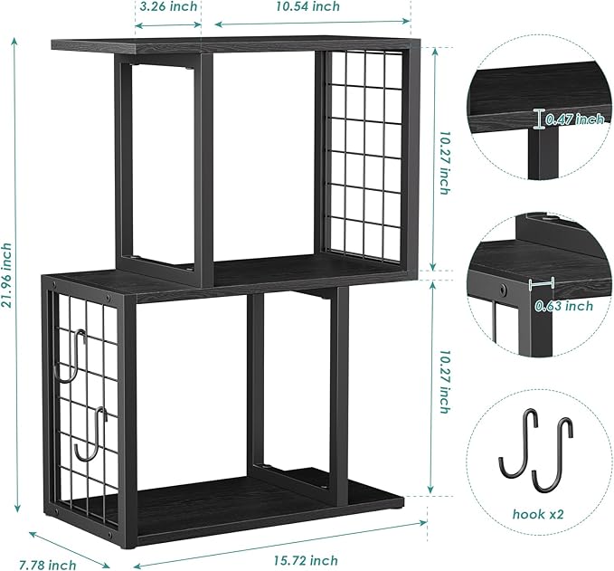 Vfelf Bookshelf Desk Organizer，3-Tier Shelf for Top of Desk Workspace Organizers for Office Accessories, Black