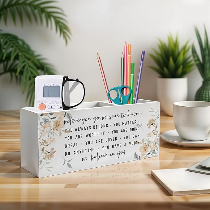 Exqcom Before You Go Inspirational Pen Pencil Holder, Motivational Gifts for Women, Watercolor Floral Positive Affirmations Pencil Pen Holder Organizer for Home Office Desk Accessories