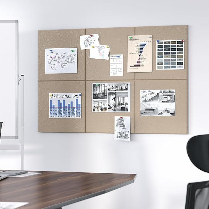 Neatsure Large Cork Board for Wall, 36" x 24" Bulletin Board with Pushpins, 6 Panels Felt Tiles Tack Push Pin Board for Office, Tan