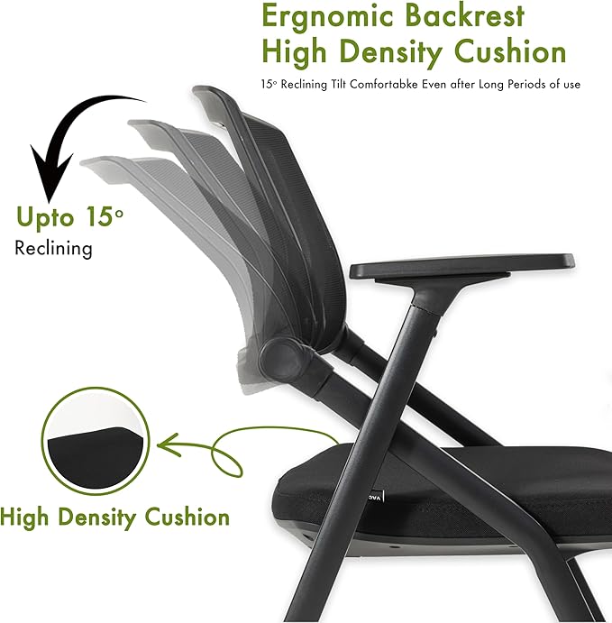 VACYOVKE 10 Pack Conference Room Chairs with Wheels and Sliding Armrest,Foldable Nesting Chair for Office School Church Waiting Room Black