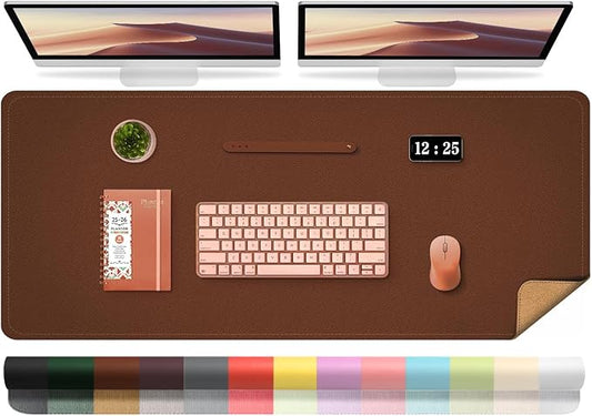 Large Desk Pad Mat, 47.2'' x 23.6'' Computer Mat for Desk, Leather Desk Pad Protector, Suede Sewing Desk Blotter, Non-Slip Office Desk Mat, Waterproof Desk Writing Pad for Office and Home Seal Brown