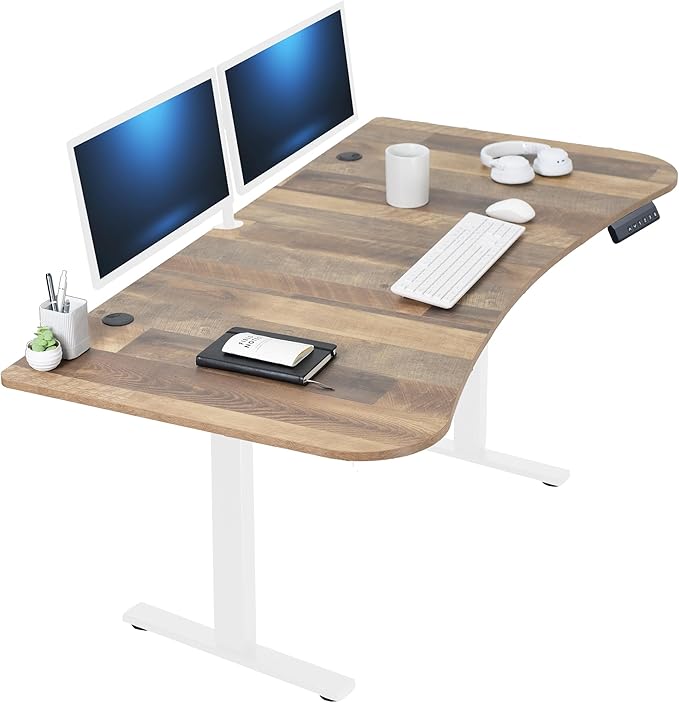 VIVO Electric 63 x 32 in Standing Desk, Memory Height Adjustment, 1B Series, Holds 220 lbs, Reclaimed Wood Top White Frame, DESK-KIT-1W1P
