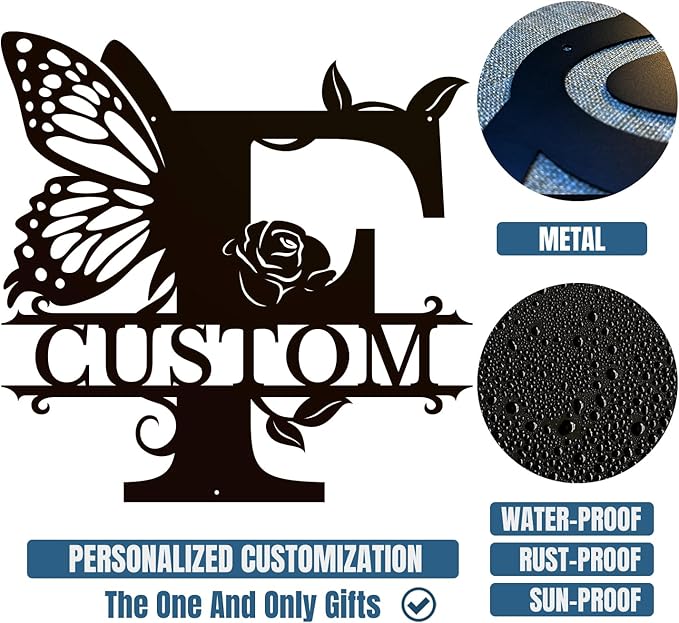 Personalized Custom Letter Name metal Signs,Custom Black Letter Monogram Wall Art Decor,Metal Signs Plaques Outdoor wall Decorative Signage (F)
