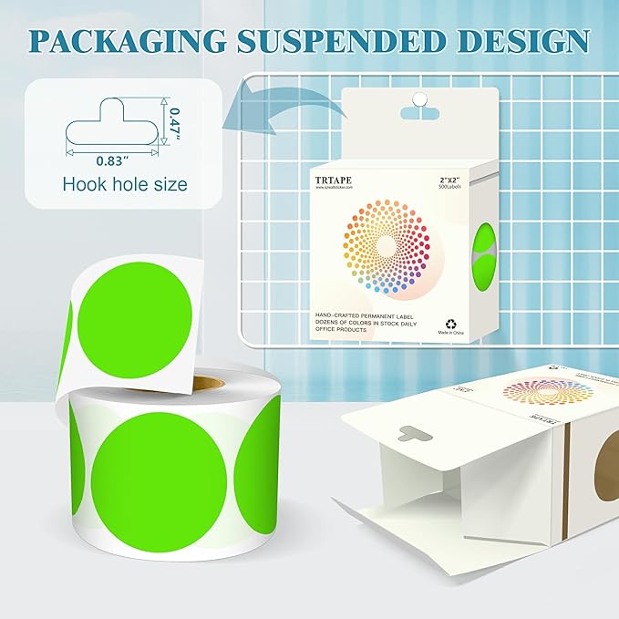 2 Inch Round Color Coding Labels (500 Count) - Light Green Dot Stickers Circle Labels with Dispenser Box for Warehouse, Filing, Industrial, Office Organization