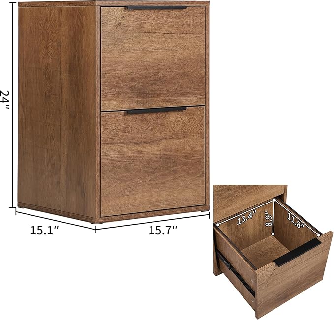FATIGOS Wooden 2 Drawer File Cabinet, Wood Vertical Filing Cabinet Fits Hanging Files Letter Size for Home Office, Walnut