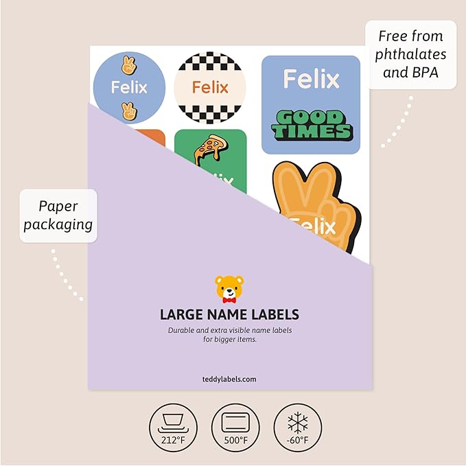 Large Name Labels for Kids (33) - Custom Stickers for Daycare and School Supplies - Durable, Waterproof Stickers for Water Bottles, Lunch Boxes, and More with Unique Designs - Stay Cool