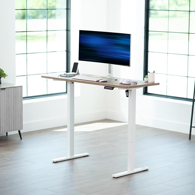 VIVO Electric 60 x 24 in Standing Desk, Memory Height Adjustment, 1B Series, Holds 220 lbs, One-Piece Reclaimed Wood Top, White Frame, DESK-KIT-1W6P