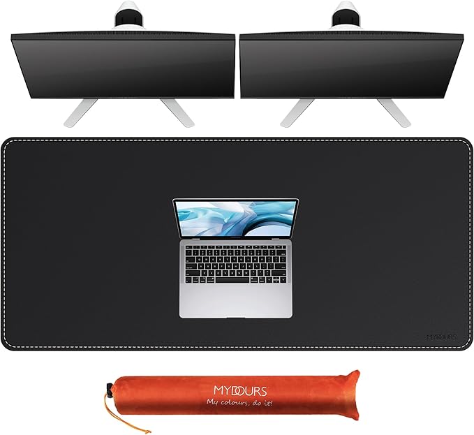 Mydours Large Desk Mat 51.2" x 23.6", PU Leather Surface for Smooth Mouse Control, Office Desk Blotter with Scratch-Resistant Design, Extended Gaming Surface Spacious Laptop Coverage (Black)