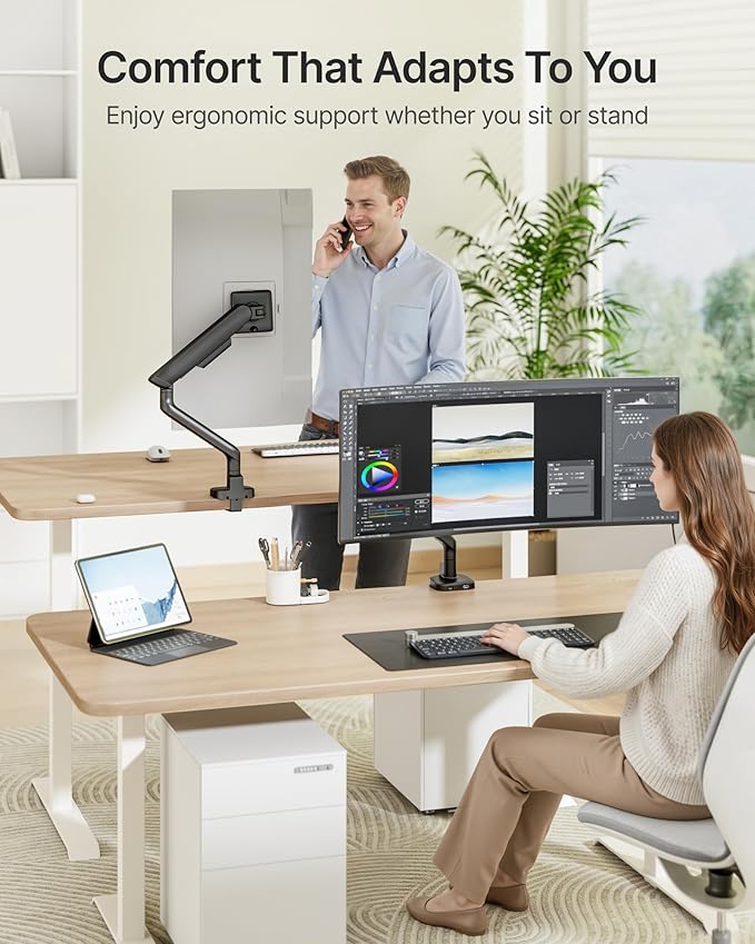 monTEK Single Monitor Arm with USB, Mechanical Spring Monitor Arm for 17-40" Screens, Adjustable Monitors Desk Mount Holds up to 24.2 lbs with C Clamp/Grommet Desk Mount, VESA 75/100mm, MA1011UCBK