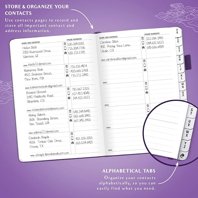 Legend Planner Address Book with Alphabetical Tabs –Telephone Contacts Book for Phone Numbers, Addresses, Passwords, Medium (Purple)