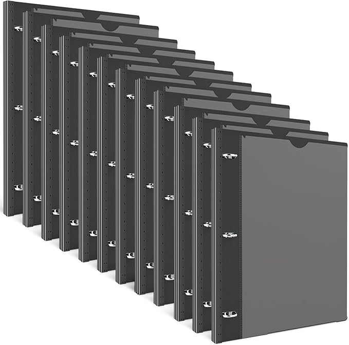 INFUN 1 Inch Telescoping 3 Ring Binder - 12 PCS-Black, Flexible Binders with Customizable Front Cover and Clear Catalog Pocket,1 inch Binders 3 Ring, 225 Sheet Capacity