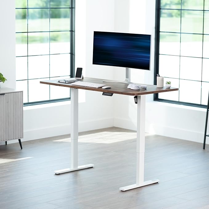 VIVO Electric 60 x 30 in Rustic Standing Desk, Memory Height Adjustment, 1B Series, Holds 220 lbs, Vintage Brown Top White Frame, DESK-KIT-1W6N-30