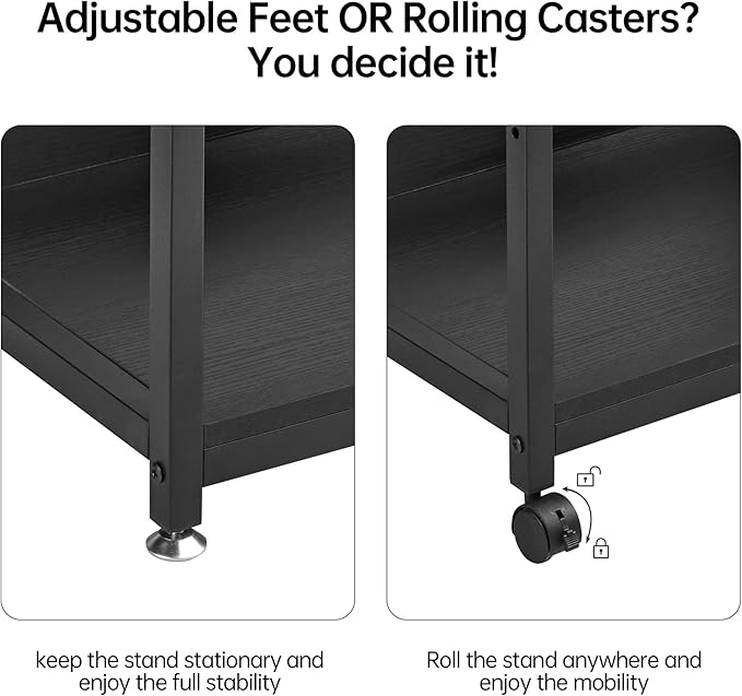 Fannova Printer Stand with Adjustable Shelf, 4 Tier Large Tall Printer Table with Wheels for Home Office Storage and Organization, Rolling Stand Cart for Computer Tower CPU Shredder, Black