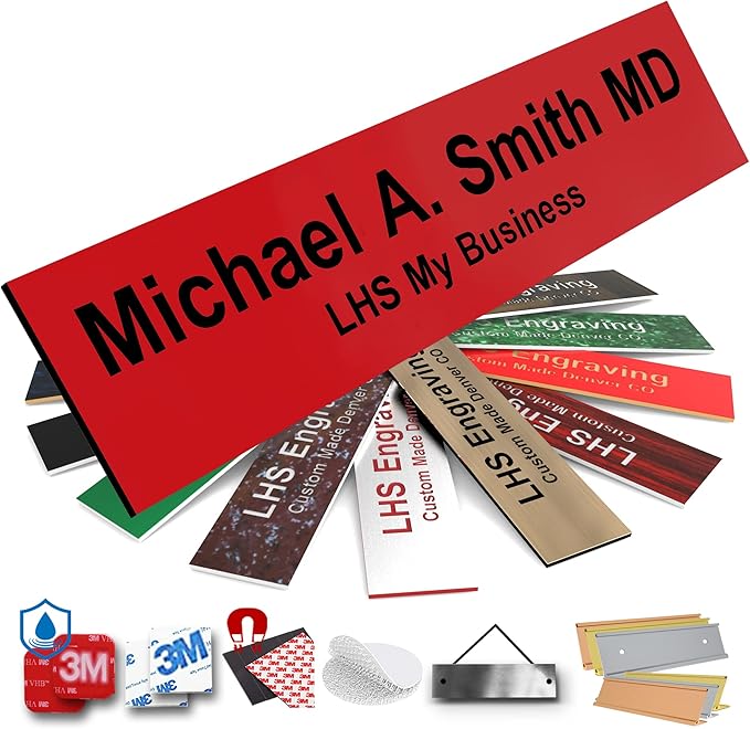 Engraved Custom Door Plate Red Plastic Office Door Sign with Black Letters - Made in USA 2x12 B14