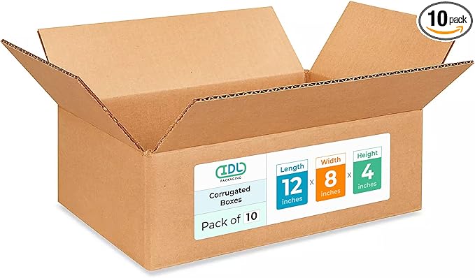 Medium Moving & Shipping Boxes 12x8x4 inches (10-Pack) - Extra Strength 200 lb vs Regular - Corrugated Strong Packing Boxes - Packing Box for Moving Medium - Box for Shipping by IDL Packaging