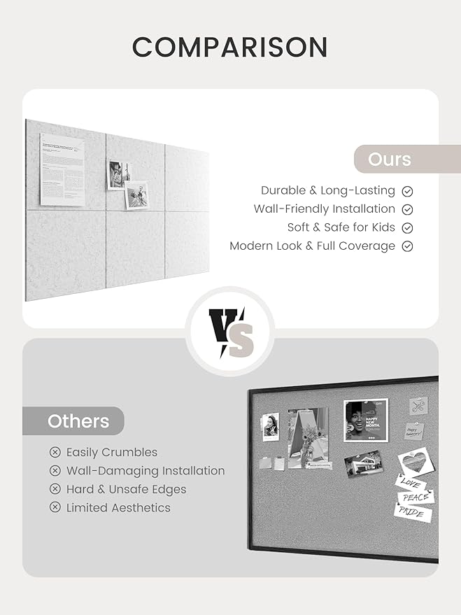 Bumusty Large Felt Bulletin Board 48" x 36" Cork Board Alternative - 6 Pack with 40 Safe Removable Adhesive Tabs, Cork Boards for Walls Cork Board for Home Office Classroom Pin Board (Silvery Gray)