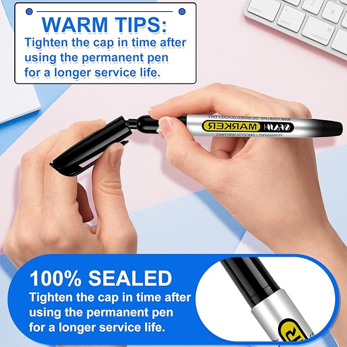 SFAIH 100 Black Permanent Markers Bulk -1s Quick Drying, Fine Point Markers for Writing, Labeling, School & Office, Warehouse, Business, Logistics, Waterproof Ink on Paper, Plastic, Metal, Cardboard
