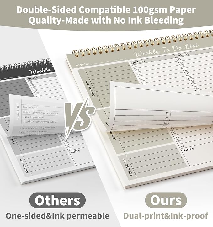104 Pgs Weekly To Do List Notepad, 52 Duplex-Printed Undated Sheets 100 GSM（8.5"×11") Weekly Desk Planner For Work Home School Office Desk Accessories Supplies & Goal Setting Tasks - Beige