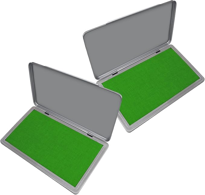 2 Pack Metal Case Stamp Pad Large Size, Green Color - Size: 3" x 6" - Choose from 15 Ink Colors