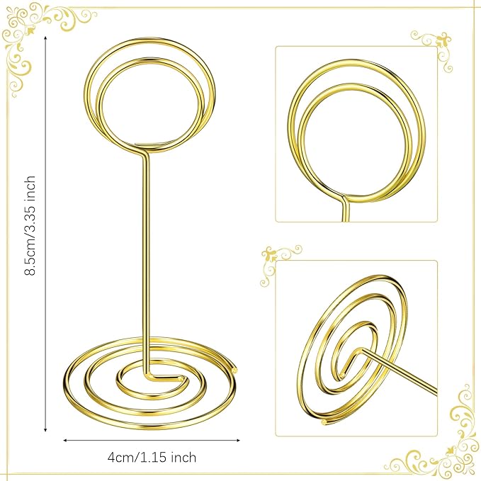 TecUnite 48 Pieces 3.35 Inch Table Number Holder Place Card Photo Holder Picture Name Menu Clips Memo Cards Stand for Wedding Reception Anniversary Birthday Party Centerpieces (Gold)