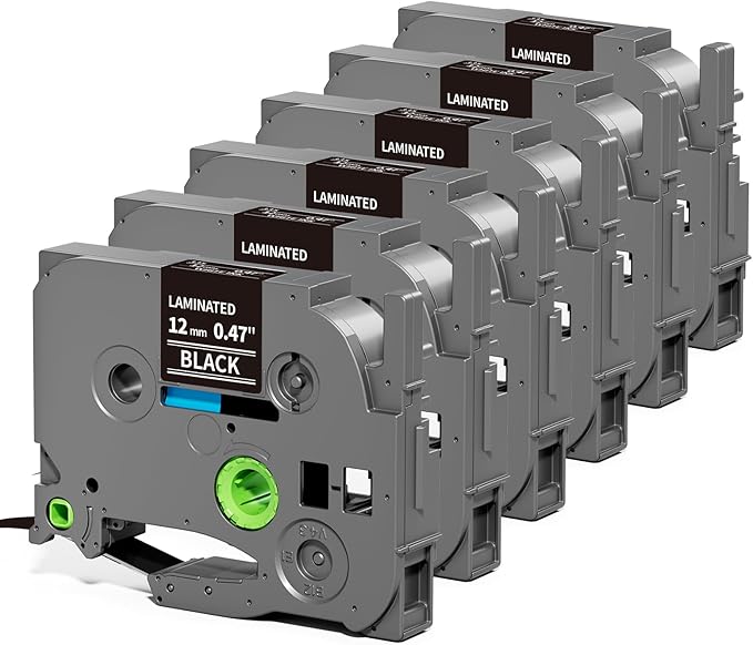 6-Pack Label Maker Tape 12mm 0.47" Black Tze-335 Replacement for Brother P Touch Label Tape TZe335 TZ-335, Compatible with Brother Ptouch PT-D210 PT-H110 PT-D220 PT-D400, White on Black