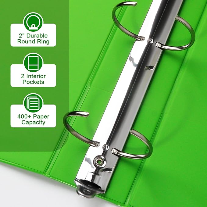 CIXILDTS 2-inch Round Ring Binder, Durable 2" 3 Ring Binder Fit Letter Size Paper, Assorted, 6-Pack