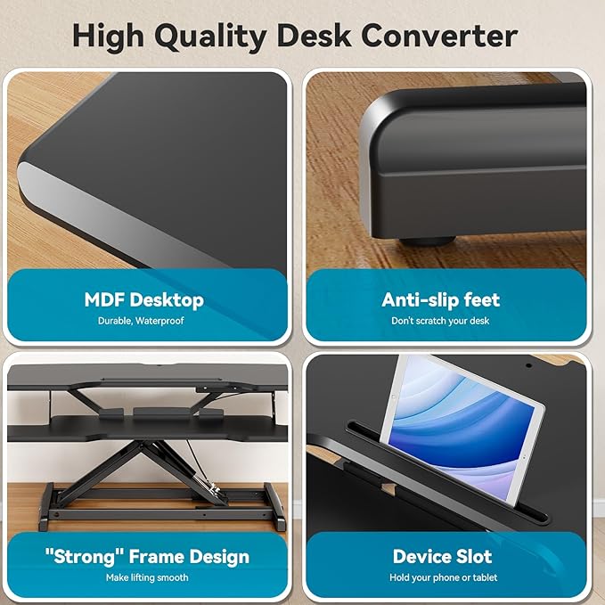 JYLH JOYSEEKER 35" Standing Desk Converter, Height Adjustable Desktop Riser with Keyboard Tray for Two Monitors, Sit to Stand up Computer Workstation for Home Office, Black