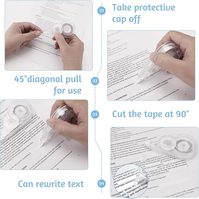 JEFURE 12 Pcs Correction Tape, 39.4 Ft White Wrong Out Tear-Resistant Bulk, Instant Corrections Easy To Use Applicator for School, Office, Note Taking, Journal (Tape Width 0.2 in, Clear)