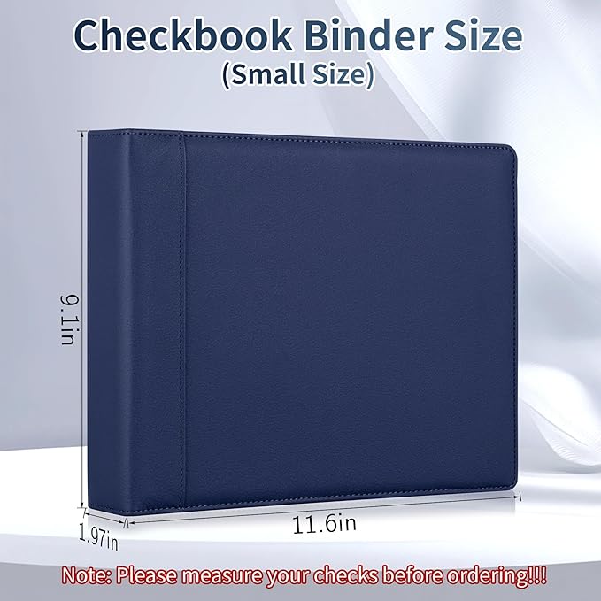 Antner 3 Ring Personal Check Binder for 3-on-a-Page End-Stub Deskbook & Personal 3 Holes or 9 Holes Small Size Checks, PU Leather Check Holder Checkbook Binder Cover with Zipper Pouch, Navy Blue