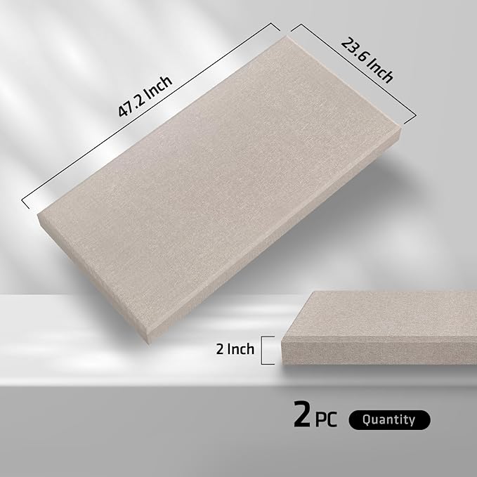UMIACOUSTICS 2 PCS Acoustic Panel, 47.2" x 23.6" x 2" Fiberglass Sound Proof Wall Panels, Sound Absorbing Panels for Studios, Office, Home Theater. Linen