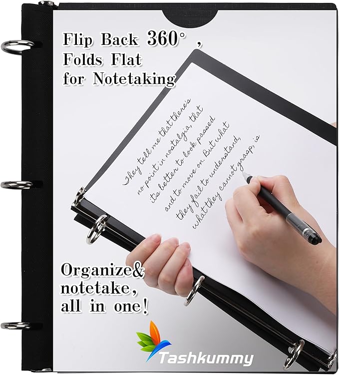 Tashkummy 360° Pivotable 3 Ring Binder, Upgraded Foldable Binders 1 inch 12 Pack, Thin Small Three Ring Binder Fits 8.5" x 11", for Home, School and Office- Black, Purple, Pink, Blue, Green, Red
