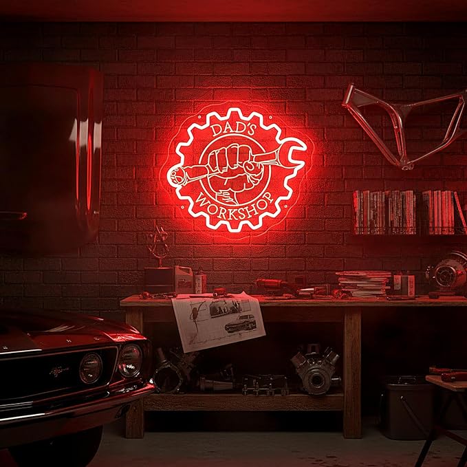 Custom Garage Neon Signs, Personalized Garage LED Signs for Wall, Customizable Name Car Repair Mechanic Shop Auto Workshop Man Cave , Home Garage Neon Light for Wall Decor, Garage Light Up Sign for Men Dad Frinends Husband Father's Day Gift