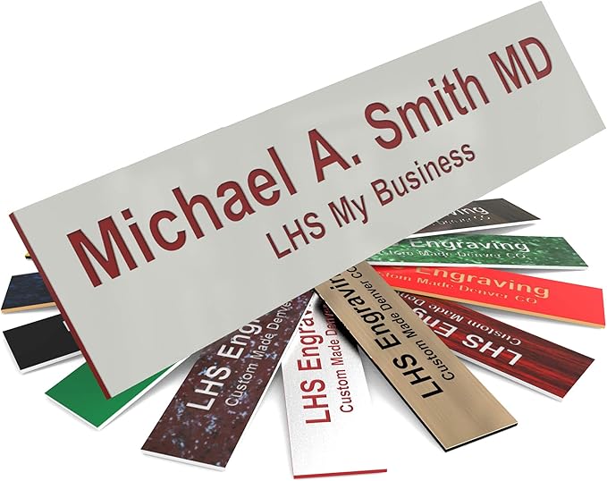 Engraved Name Plates for Door Sign Personalized Gray Plastic Plaque with Maroon Letters - Made in USA 2x8 B21
