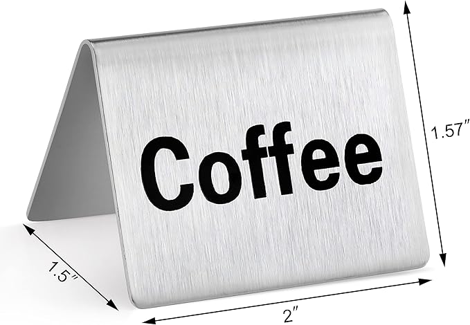 New Star Foodservice Stainless Steel Table Tent Sign (Silver (Coffee), 2 x 2-Inch (Set of 2))