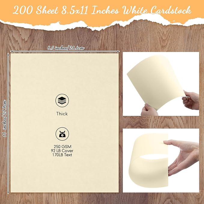 Fainne 200 Sheets 8.5 x 11 Inches Card stock Thick Paper Heavyweight Card Stock Printer Paper 250 GSM 92 lb Cover 170 lb Text for Invitations Menus Crafts DIY Projects(pale yellow)