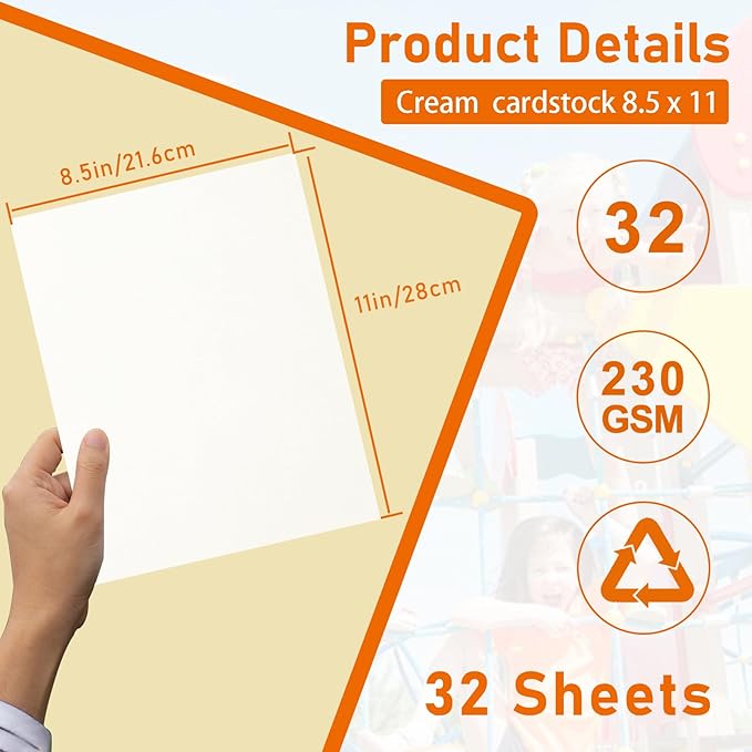 Guakicae 32 Sheets Cream Cardstock 8.5 x 11 Off White Paper, 80lb Thick Ivory Paper Card Stock for DIY Card Making, Wedding Invitations, Thank You Cards, Business Cards, Menus