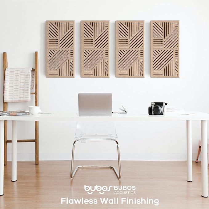BUBOS 4 Pack Thickened Acoustic Panels, 23.6''x11.8'' Self-Adhesive Sound Absorbing Cavity Acoustic Wall Panels for Theater Studio Room Recording Room Gaming Room Meeting Rooms,VortexCore Brown