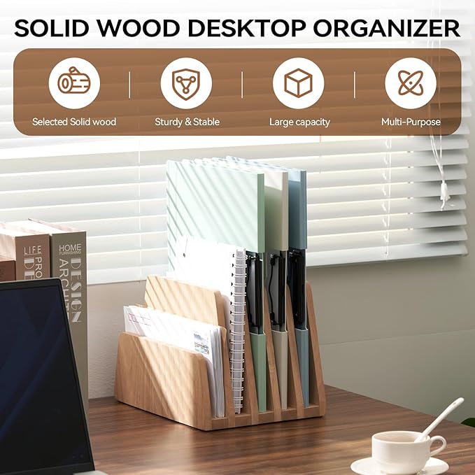 KIRIGEN Desktop File Document Holder Stand 5 Slots Mail Paper Organizer Desk Sorter Holder for File Document Organizer Stand for Home Office (5KWJJ-NA)