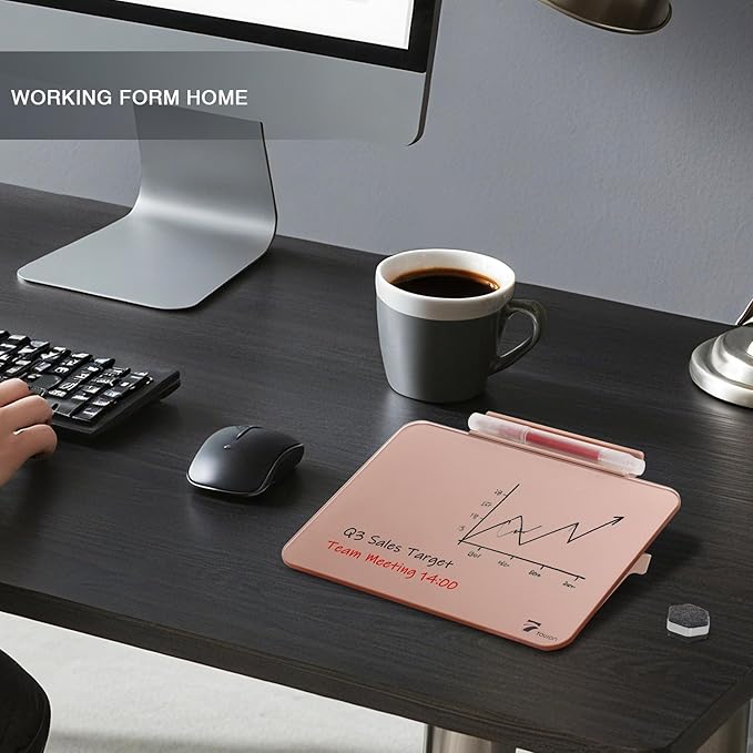 Rose Gold Glossy Mirror Mini Desktop Pure Glass Whiteboard, Small Desktop Dry Erase Board, Desk White Board Dry Erase with Accessories, Stenography Artifact for Office Homeschooling Décor, 8x6 Inches