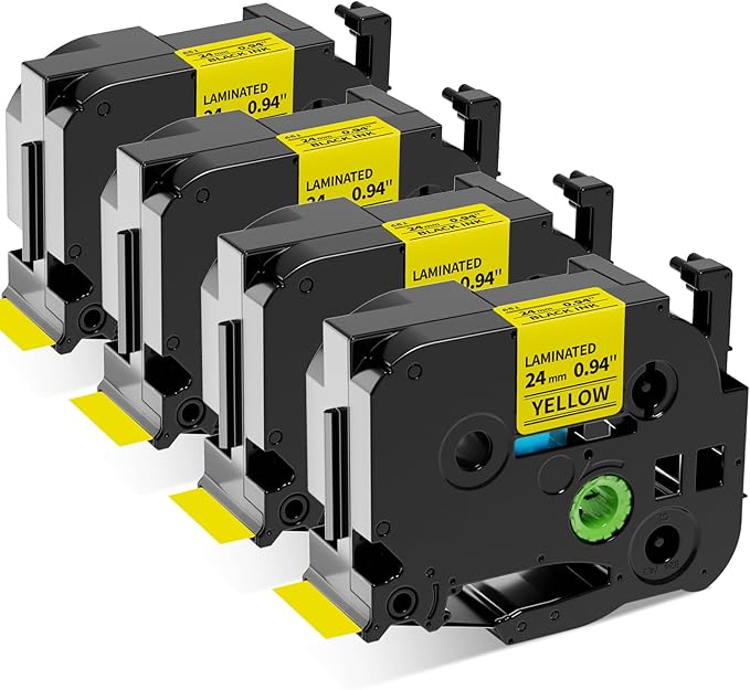 TZe-651 24mm Label Tape Replace for Brother P Touch TZe TZ Tape 24mm 0.94'' Laminated Yellow TZe651 TZ651 for Ptouch PTD600 PT-D610BT PT-P710BT Label Makers, 4-Pack Black on Yellow 1 Inch