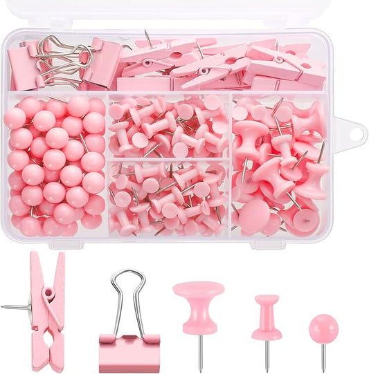 200 Pieces Push Pins Pink Thumb Tacks Cute Decorative Push Pins for Cork Board, 5 Style for Bulletin Boards Wall Maps Pictures Office