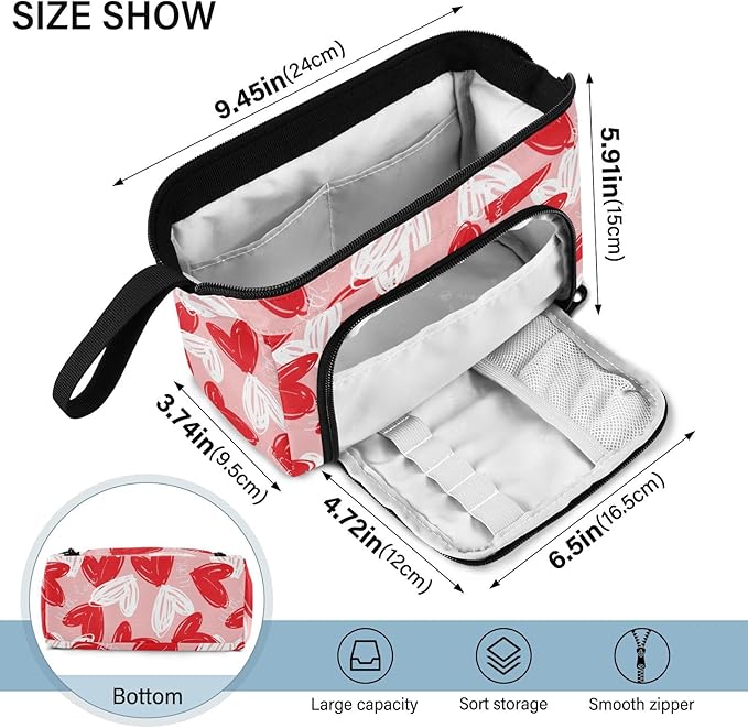 Bolaz Big Capacity Pencil Pen Case Pouch Bag School College Office Organizer for Teens Girls Adults Student-Valentine's Day Red White Hearts on Pink