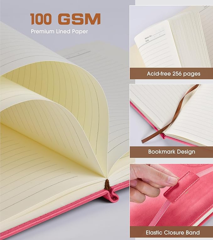 Biuwory Lined Journal Notebook for Women Men,256 Pages A4 Large Hardcover Leather Journals for Writing,Travel,Business,Work,School,College Ruled Notebooks for Note Taking, Diary Notepad 8.6"×11"