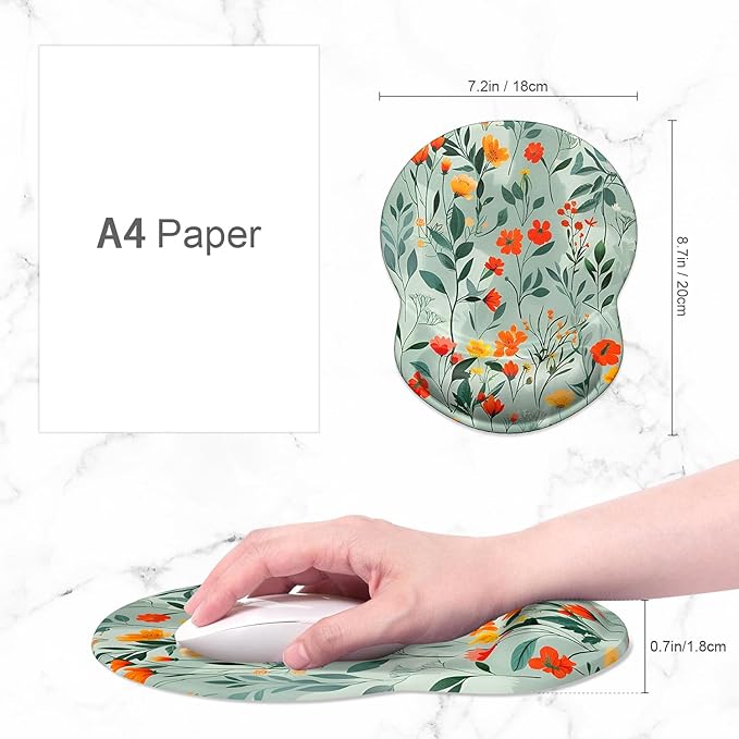 ITNRSIIET Ergonomic Mouse Pad with Gel Wrist Support Small Wrist Rest Smooth Surface Non-Slip PU Base Comfortable Office Supplies Pain Relief, 8.7 x 7.2 inches, Beautiful Flowers