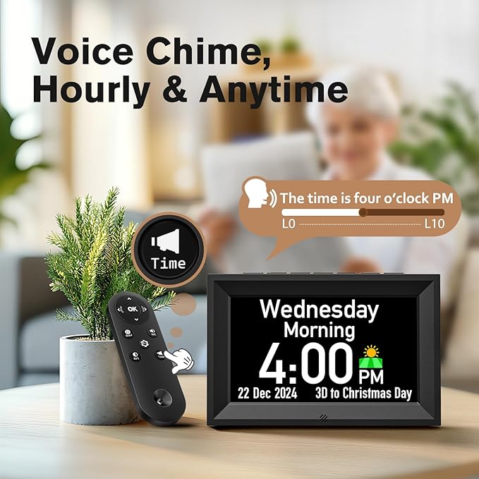 GOLOZA 7'' Digital Dementia Clock, Talking Clock with 10 Volumes, 6 Display with 10 Color Modes, Auto Dimmable, Alarms & Birthday & Holiday Reminders, 3 Pill Reminders Clocks for Seniors