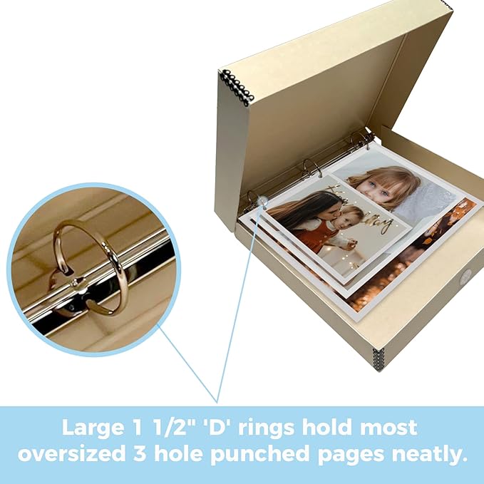 Lineco, Archival Tan 3-Ring Binder Preservation Album Box 12.25 x 11.25 x 2 Inch. Unique Design to Store, Preserve, Organize Photos, Art, Photography, Crafts Acid-Free