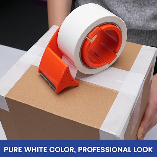 TAPEBEAR White Packing Tape with Dispenser, 1.88 Inch x 60 Yards Packaging Tape, 4 Refills Rolls Decorative Moving Tape for Boxes, Shipping and Sealing