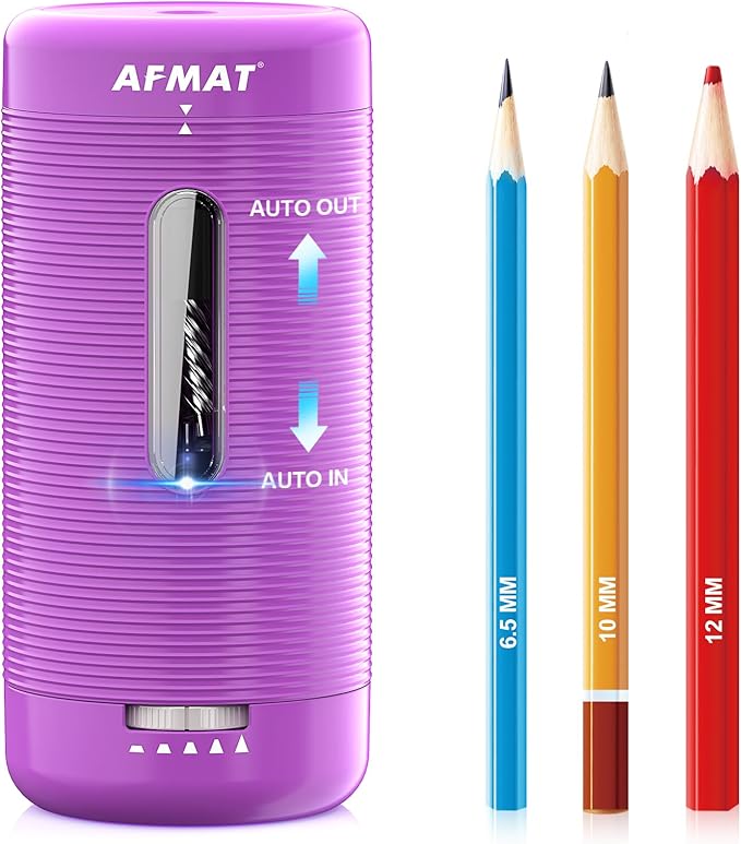 AFMAT Electric Pencil Sharpener, Fully Automatic Pencil Sharpener, Auto in & Out, Rechargeable Hands-Free Sharpeners for Jumbo & Colored Pencils (6.5-12mm), Portable for Home/Classroom/Office PSC2
