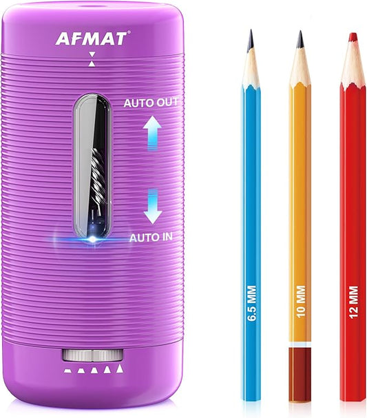 AFMAT Electric Pencil Sharpener, Fully Automatic Pencil Sharpener, Auto in & Out, Rechargeable Hands-Free Sharpeners for Jumbo & Colored Pencils (6.5-12mm), Portable for Home/Classroom/Office PSC2
